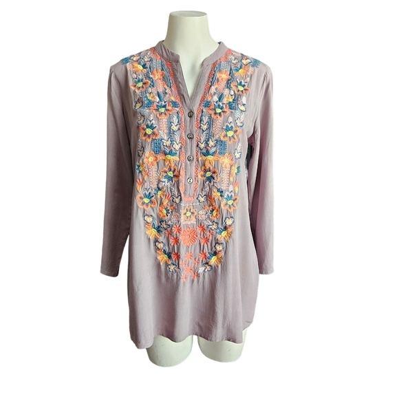 Luna Moon Womens Blouse Small Ramon Anthropologie Embroidered Long Sleeve - Picture 1 of 6